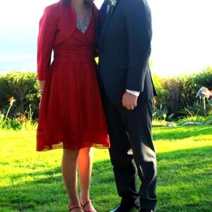 David's Bridal Elegant Red 3/4 Sleeve Dress Jacket